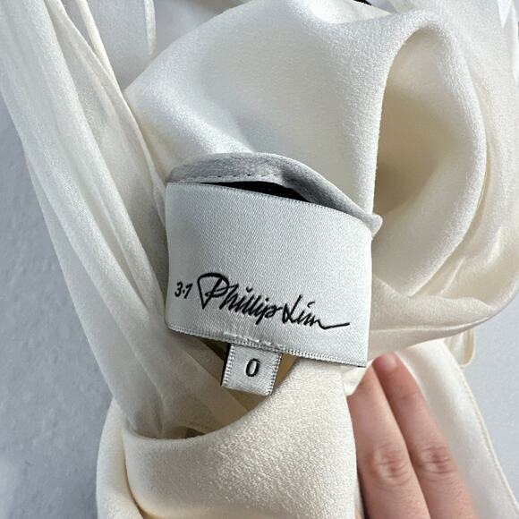 3.1 PHILLIP LIM Silk Chiffon-trimmed Crepe Gown Black Tie White Size 0 Formal - Picture 5 of 9